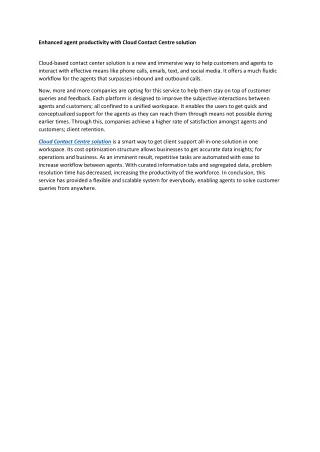 enhanced agent productivity with cloud contact