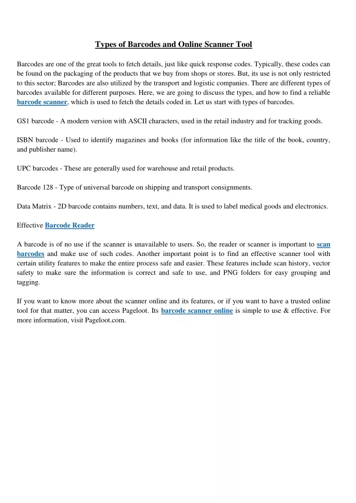types of barcodes and online scanner tool