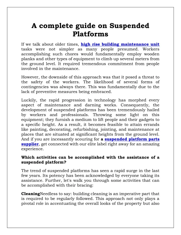 a complete guide on suspended platforms