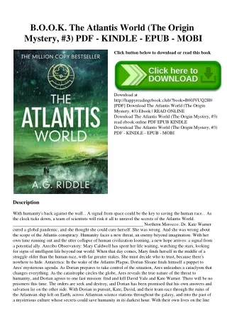 READ B.O.O.K. The Atlantis World (The Origin Mystery  #3) PDF - KINDLE - EPUB - MOBI