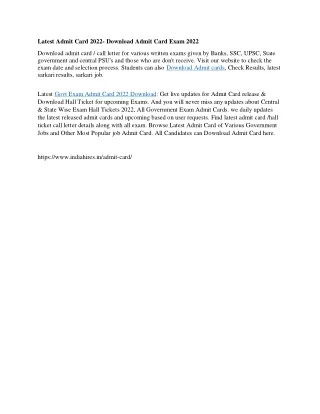 latest admit card 2022 download admit card exam