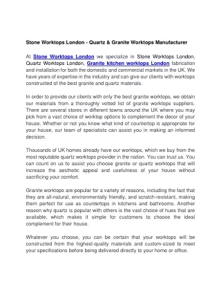 Stone Worktops London - Quartz & Granite Worktops Manufacturer
