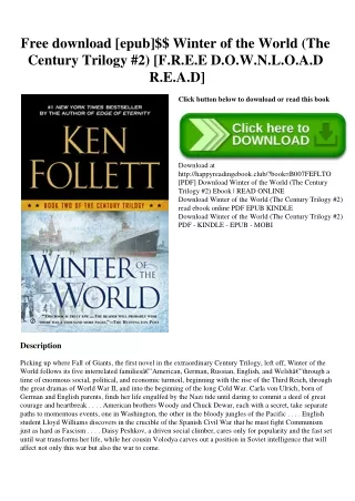Free download [epub]$$ Winter of the World (The Century Trilogy #2) [F.R.E.E D.O.W.N.L.O.A.D R.E.A.D]
