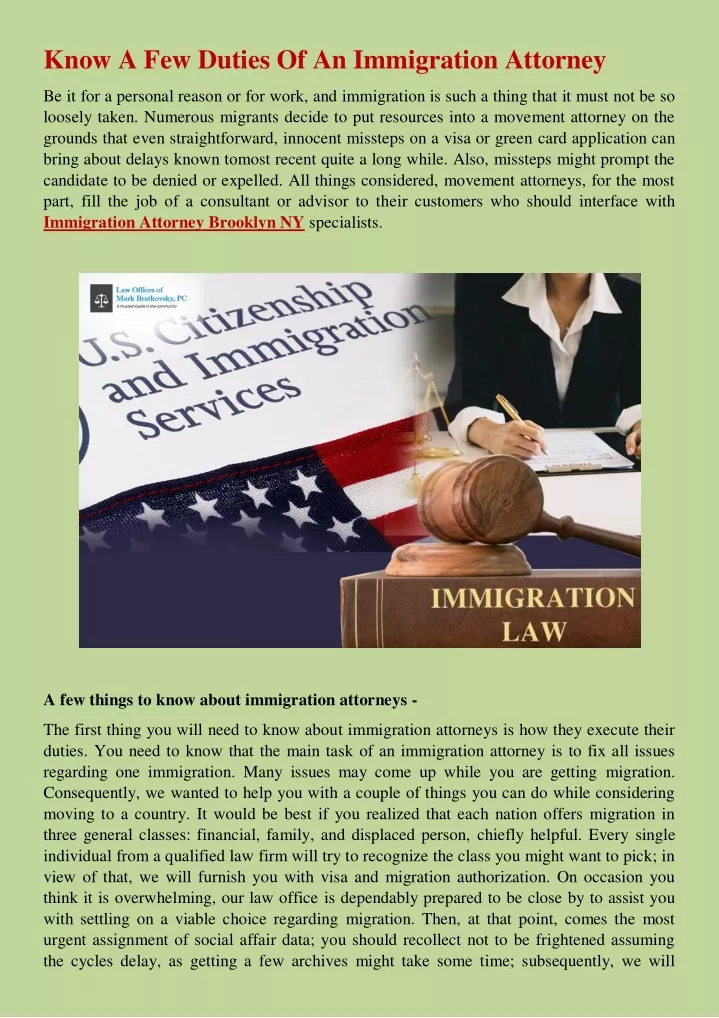 know a few duties of an immigration attorney