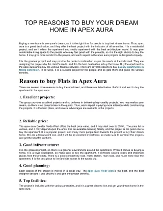 Apex Aura - Top Reasons To Buy Your Dream Home In Apex Aura
