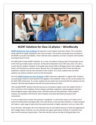 Updated NCERT Solutions for Class 12 physics – Wiredfaculty