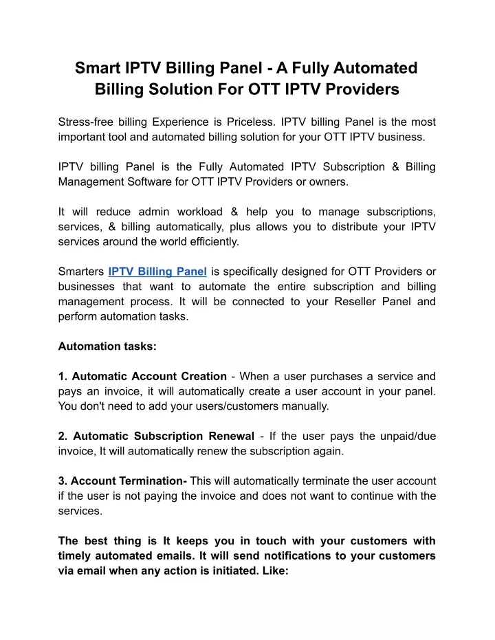 smart iptv billing panel a fully automated