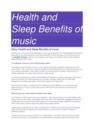 health and sleep benefits of music