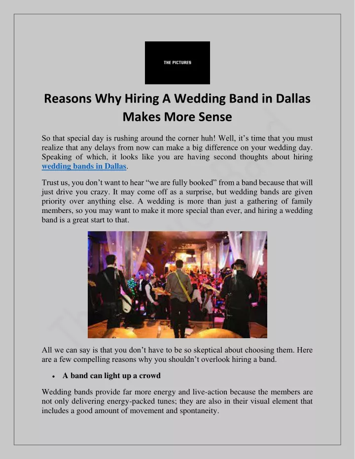 reasons why hiring a wedding band in dallas makes