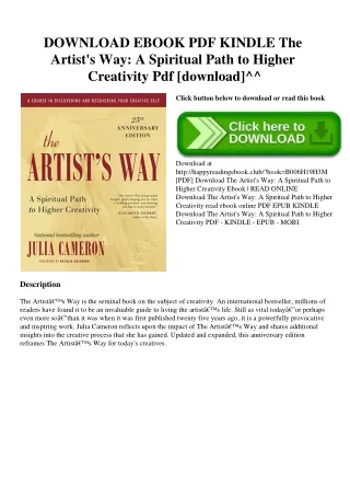 DOWNLOAD EBOOK PDF KINDLE The Artist's Way A Spiritual Path to Higher Creativity Pdf [download]^^
