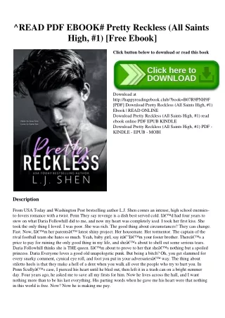 ^READ PDF EBOOK# Pretty Reckless (All Saints High  #1) [Free Ebook]