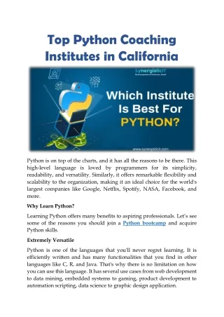 Which Institute is Best for Python
