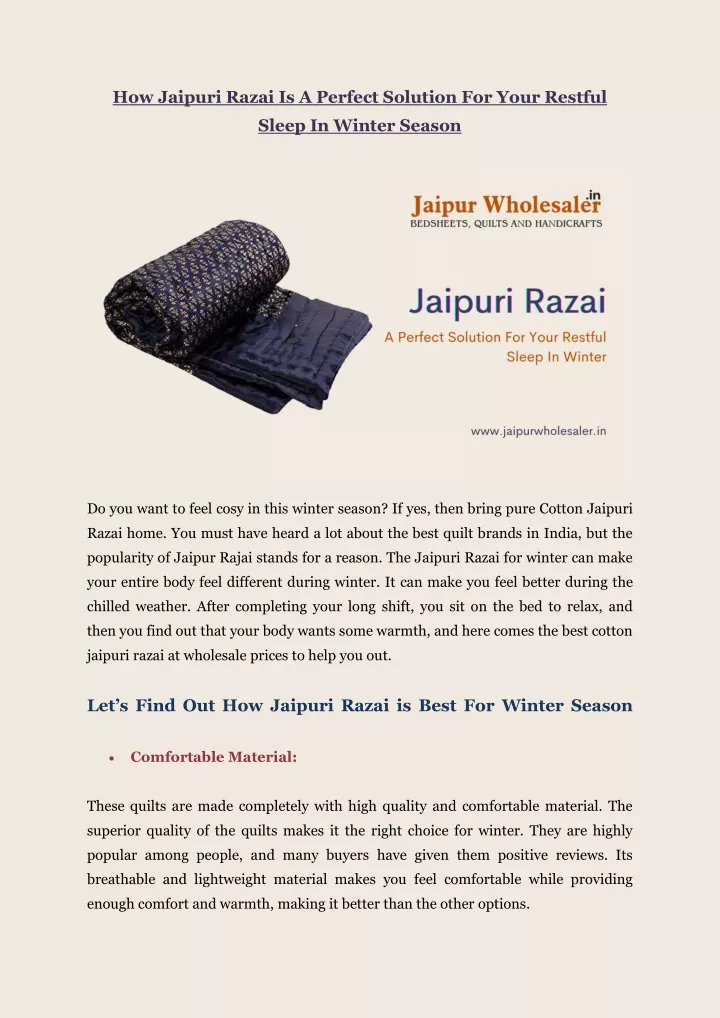 how jaipuri razai is a perfect solution for your