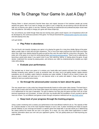 how to change your game in just a day