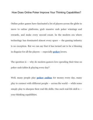 how does online poker improve your thinking
