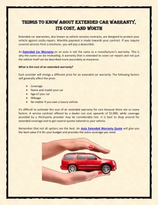 Things to Know About Extended Car Warranty