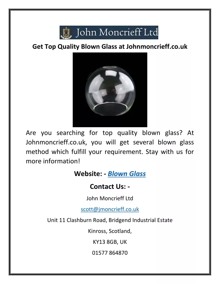 get top quality blown glass at johnmoncrieff co uk