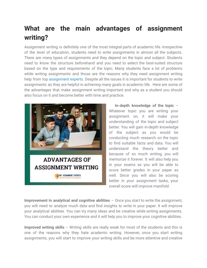 what are the main advantages of assignment writing