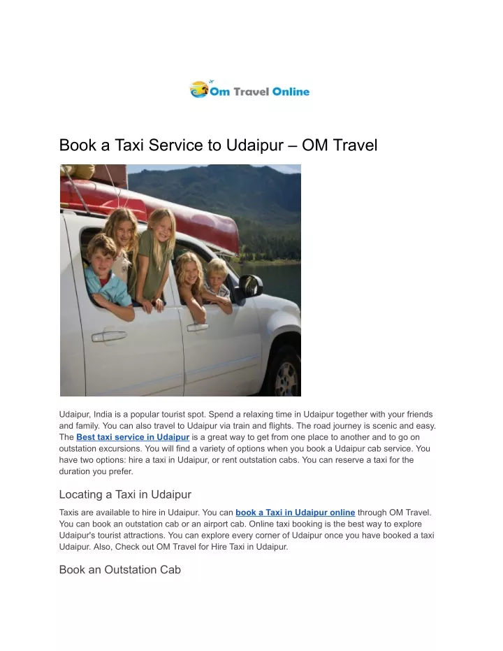 book a taxi service to udaipur om travel