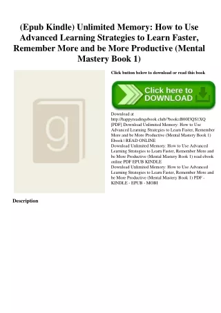 (Epub Kindle) Unlimited Memory How to Use Advanced Learning Strategies to Learn Faster  Remember More and be More Produc