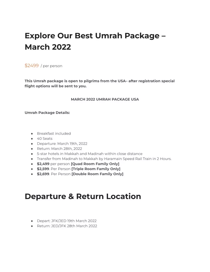 explore our best umrah package march 2022