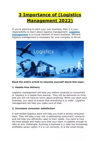 3 importance of logistics management 2022