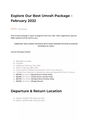 explore our best umrah package february 2022