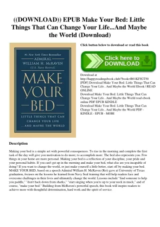 ((DOWNLOAD)) EPUB Make Your Bed Little Things That Can Change Your Life...And Maybe the World (Download)