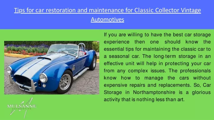 ti ps for car restoration and maintenance for classic collector vintage