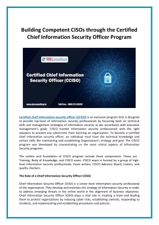 Building Competent CISOs through the Certified Chief Information Security Officer Program