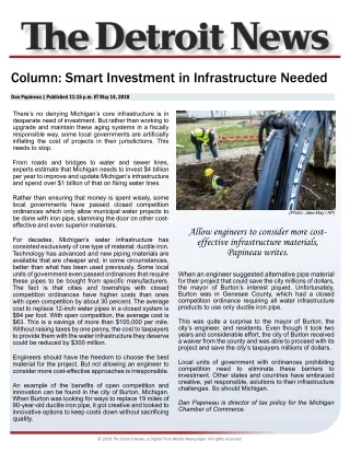 Column: Smart Investment in Infrastructure Needed