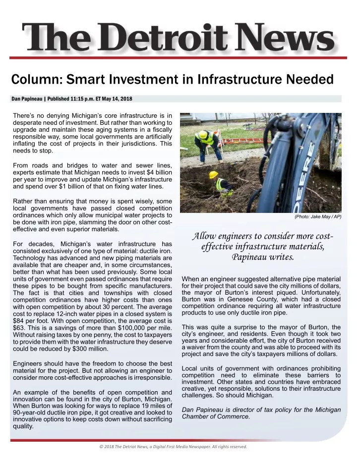 column smart investment in infrastructure needed