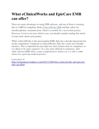 what eclinicalworks and epiccare emr can offer