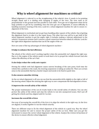 why is wheel alignment for machines so critical
