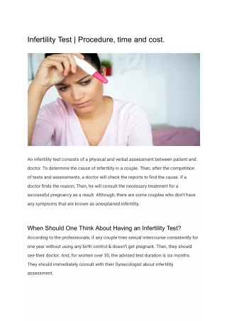 Infertility Test _ Procedure, time and cost.