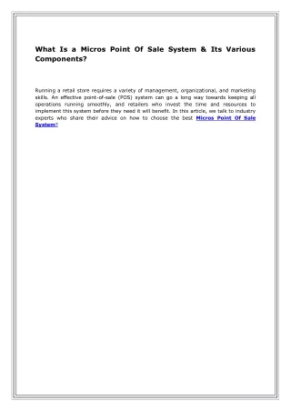 what is a micros point of sale system its various