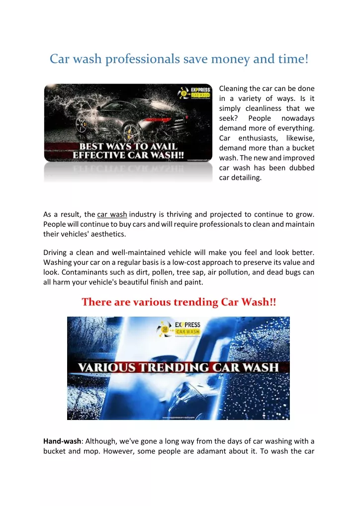 car wash professionals save money and time