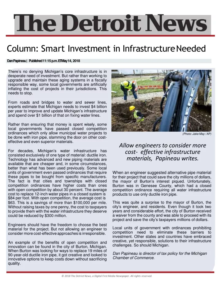column smart investment in infrastructure needed