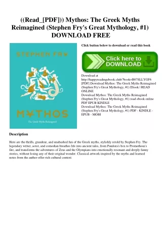 ((Read_[PDF])) Mythos The Greek Myths Reimagined (Stephen Fry's Great Mythology  #1) DOWNLOAD FREE