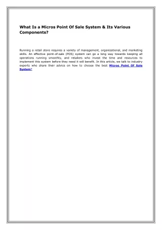what is a micros point of sale system its various