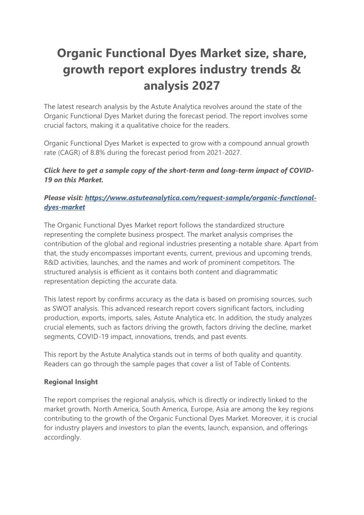 organic functional dyes market size share growth