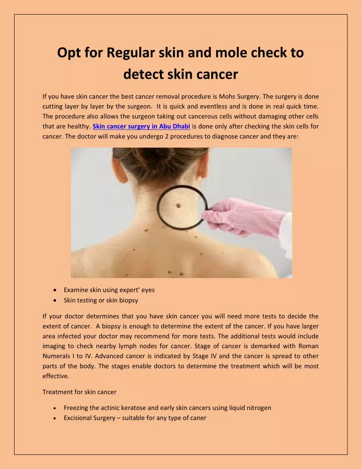 opt for regular skin and mole check to detect