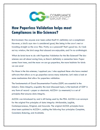 How Paperless Validation helps meet Compliances in Bio-Sciences ?