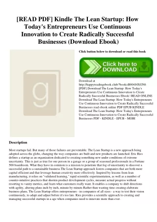 [READ PDF] Kindle The Lean Startup How Today's Entrepreneurs Use Continuous Innovation to Create Radically Successful Bu