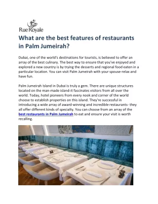 What are the best features of restaurants in Palm Jumeirah (1)