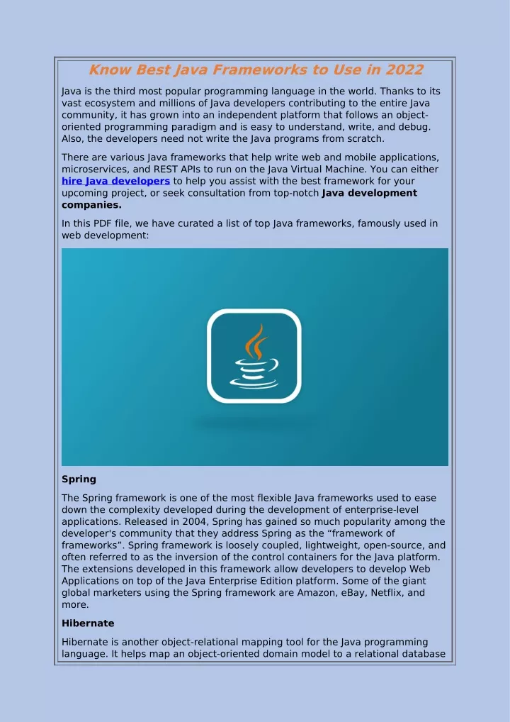 know best java frameworks to use in 2022