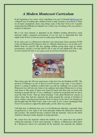 A Modern Montessori Curriculum