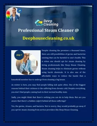 Professional Steam Cleaner @ Deephousecleaning.co.uk