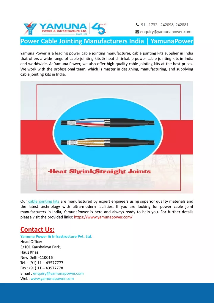 power cable jointing manufacturers india