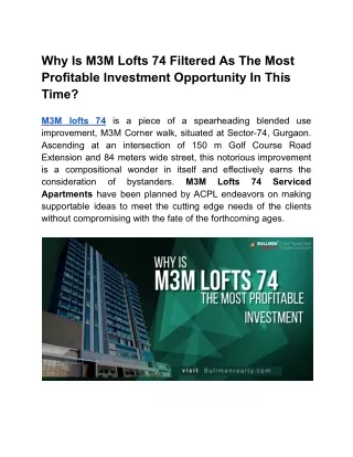 Why Is M3M Lofts 74 Filtered As The Most Profitable Investment Opportunity In This Time